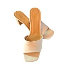 White Short Heel Slide In Sandal